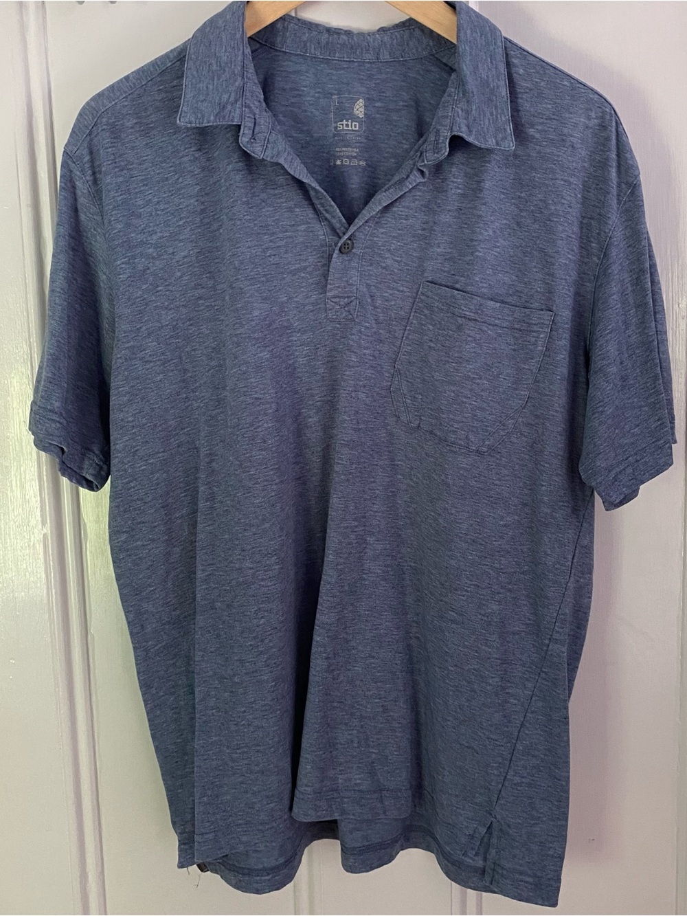 Stio Polo Shirt Men’s L Blue Cotton Blend Short Sleeve Casual Outdoor Gorpcore